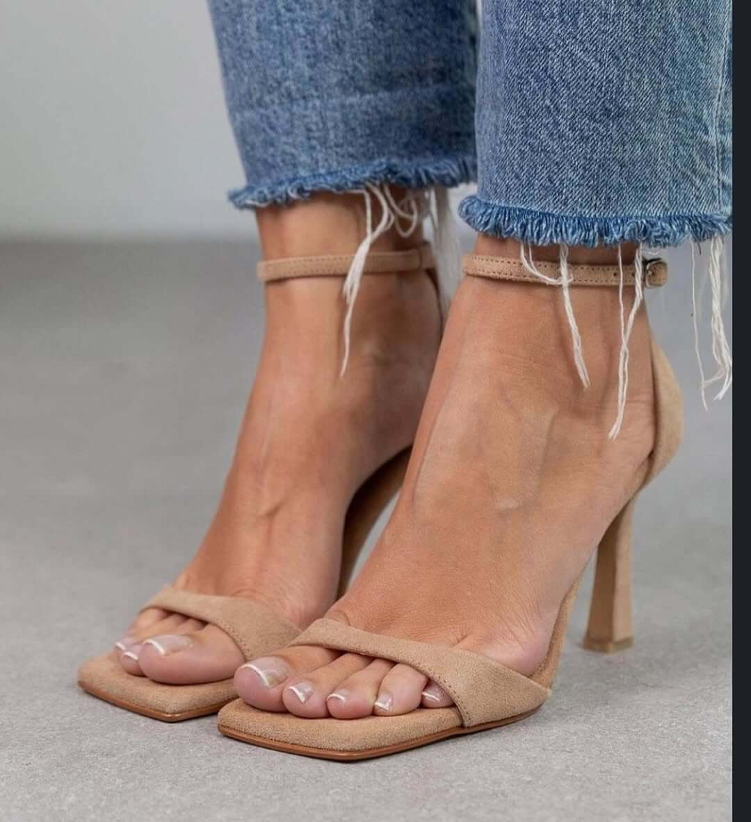 Suede Minimalist Square Toe Ankle Strap Sandals