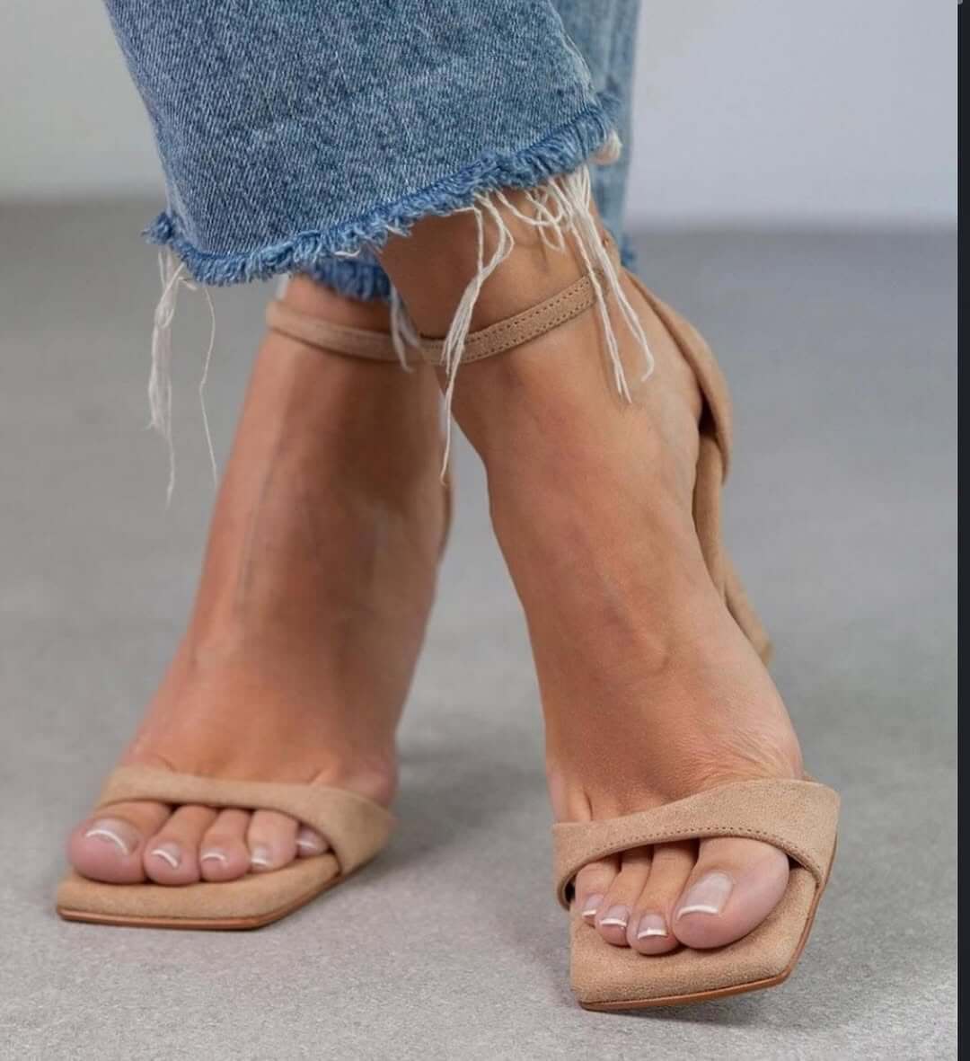 Suede Minimalist Square Toe Ankle Strap Sandals