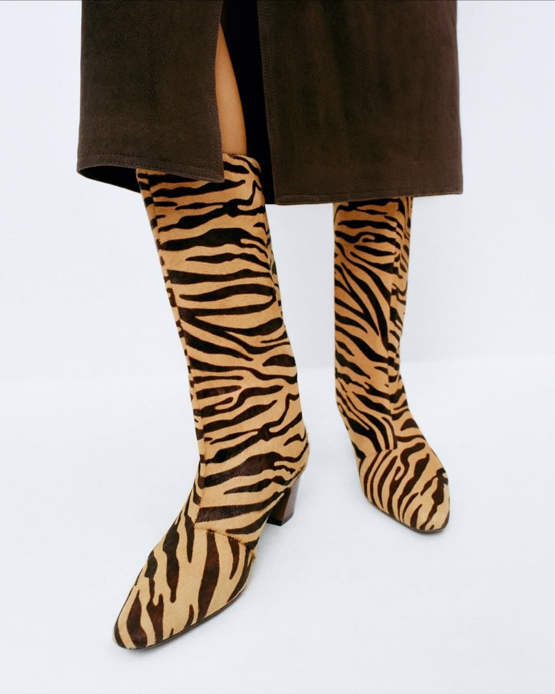 Ginger Zebra-Muster Stiefel mit klobigem Absatz bis zum Knie [Vorbestellung]