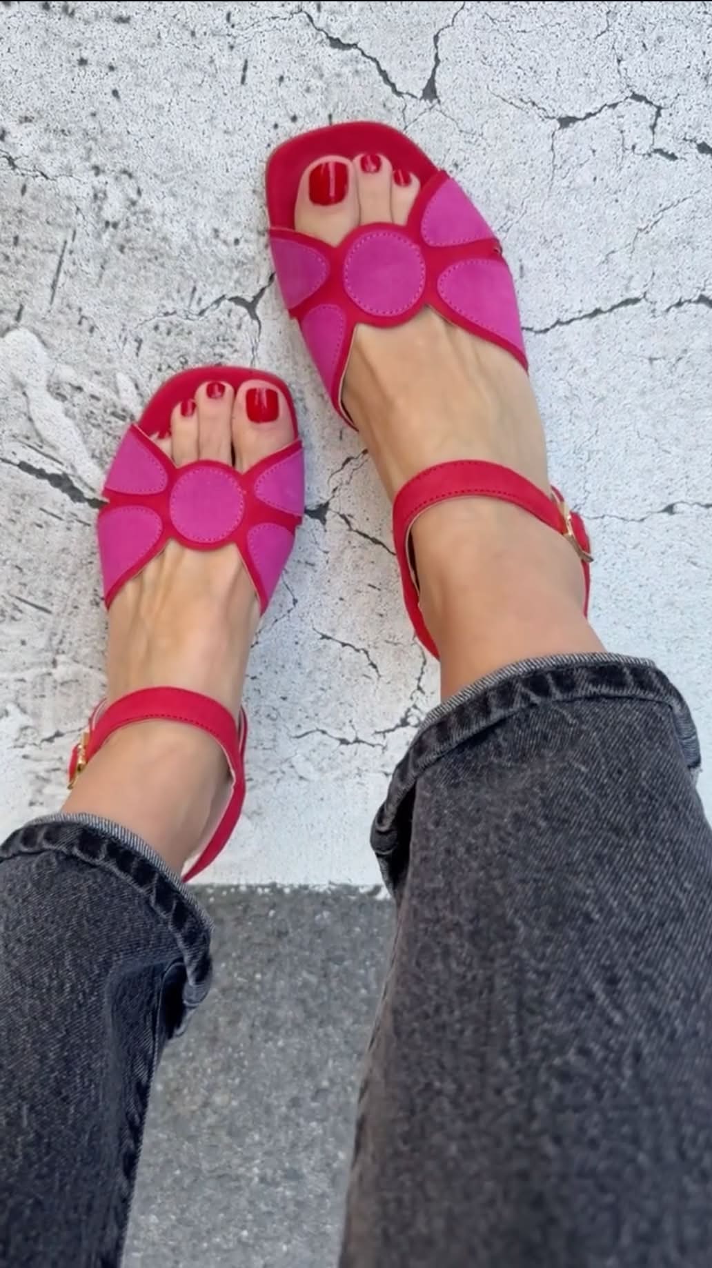 Colorblock Open Toe Ankle Strap Pink Red Sandals [Pre Order]