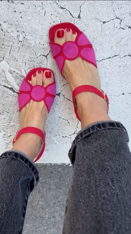 Colorblock Open Toe Ankle Strap Pink Red Sandals [Pre Order]