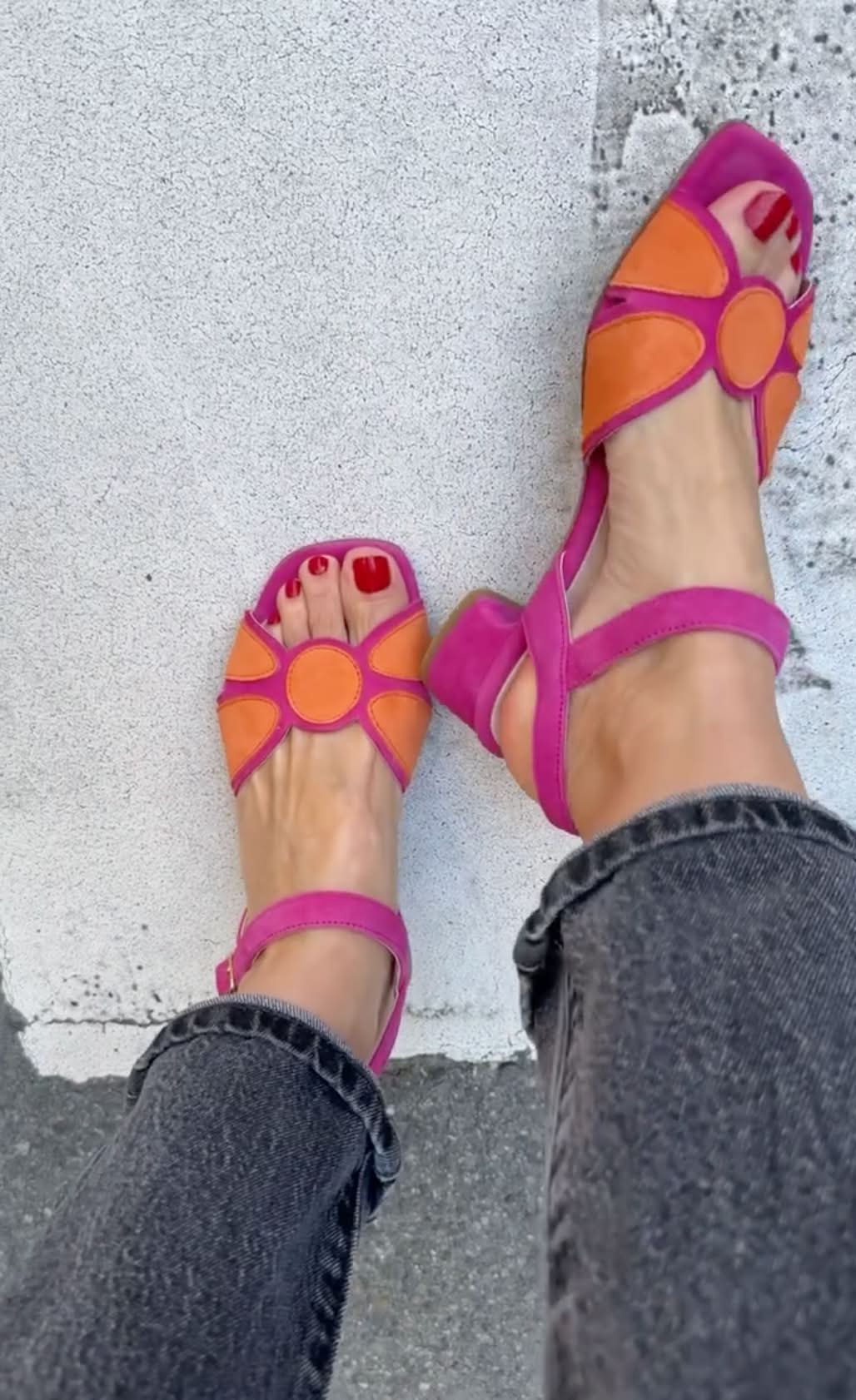 Retro Flower Open Toe Ankle Strap Pink Orange Sandals [Pre Order]