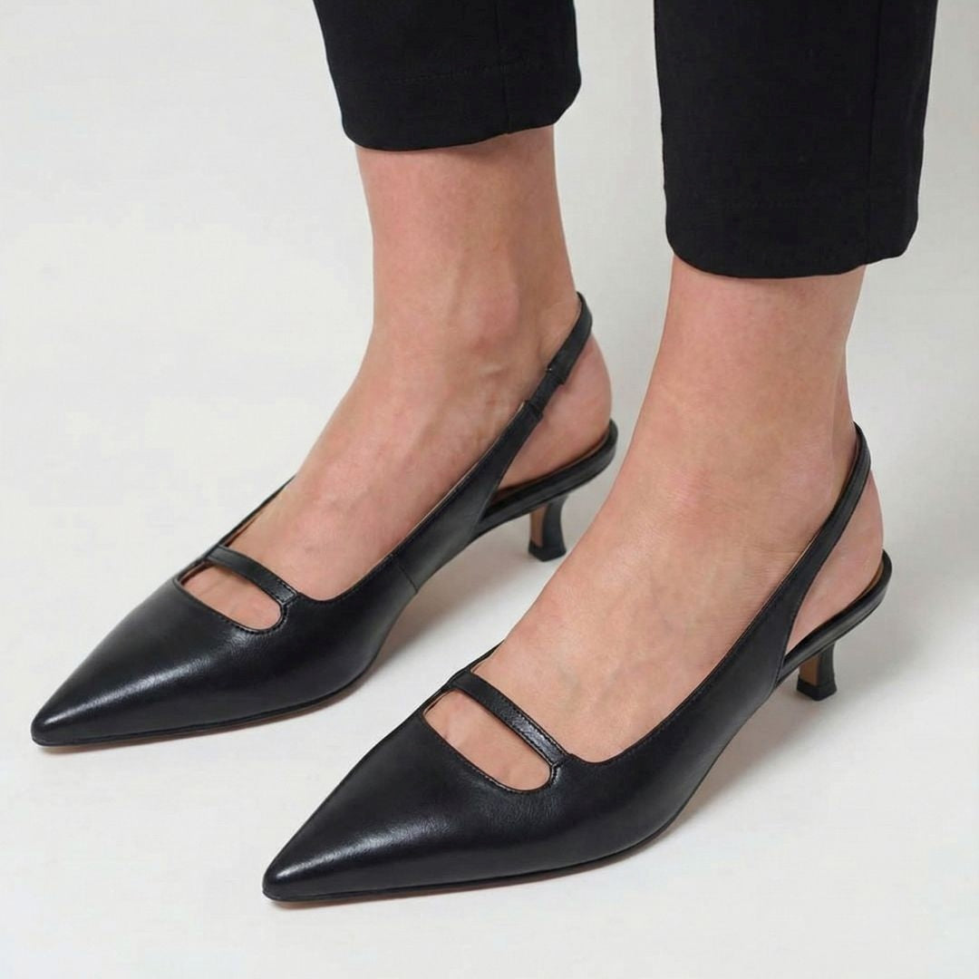 Chic Black Pointed Toe Cutout Strap Slingback Kitten Heels [Pre Order]