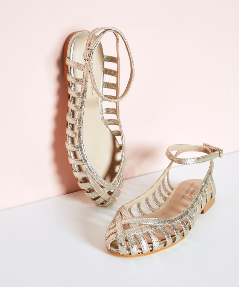 Hollowed Out Ankle Strap Round Toe Silver Sandals