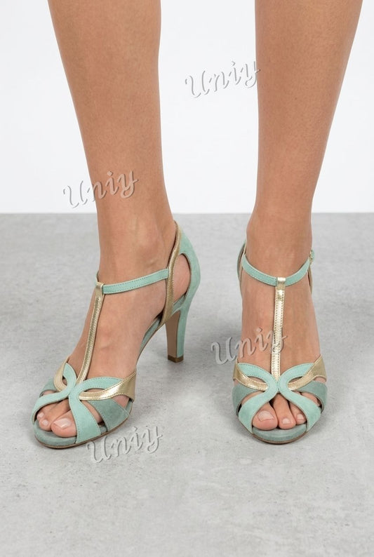 Retro Cutout Peep Toe T-Strap Slim Dressy Heels [Pre Order]