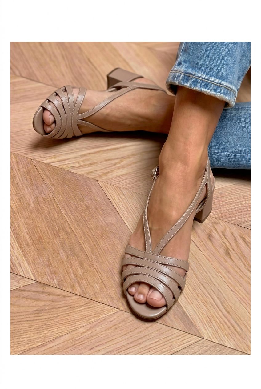 Strappy Crisscross Peep Toe Block Heel Sandals [Pre Order]