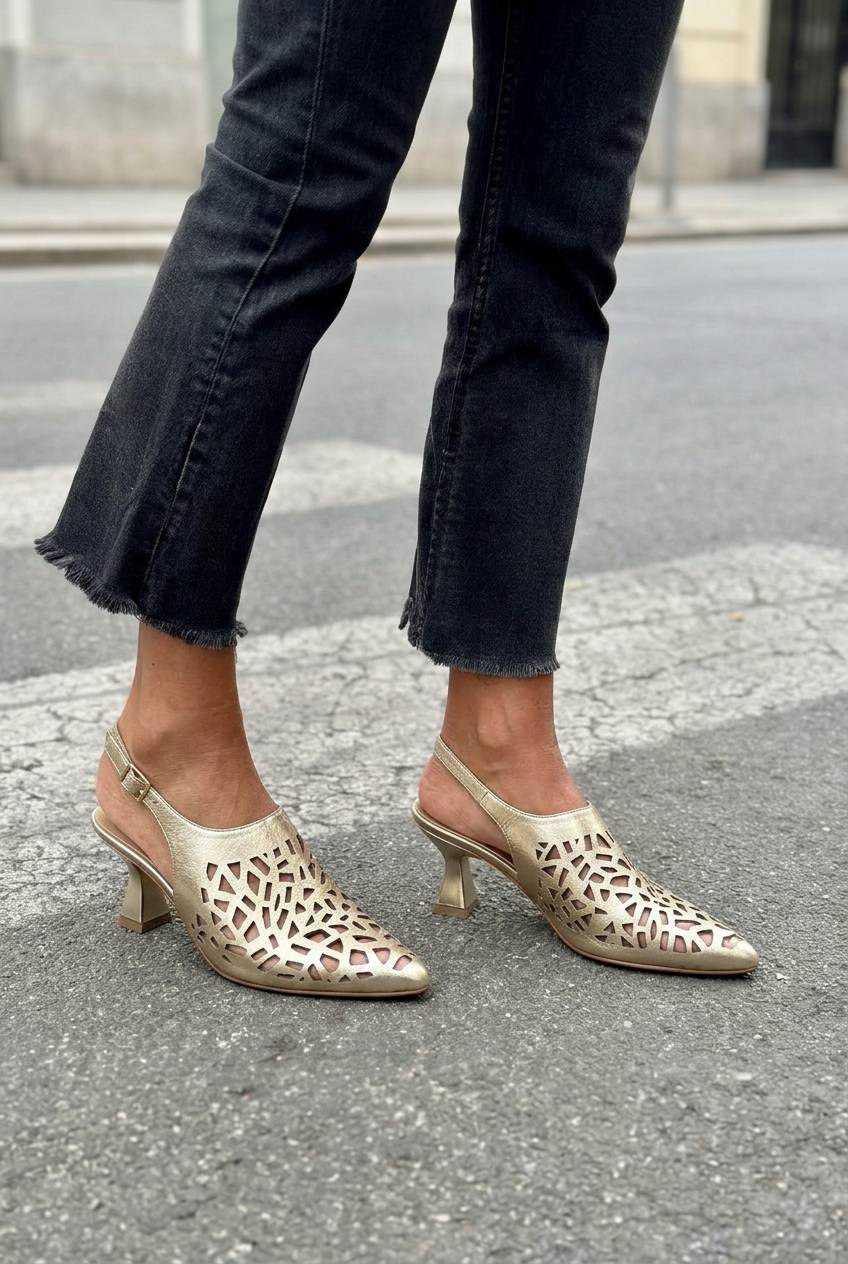 Cutout Pointed Toe Slingback Flared Heel Pumps [Pre Order]