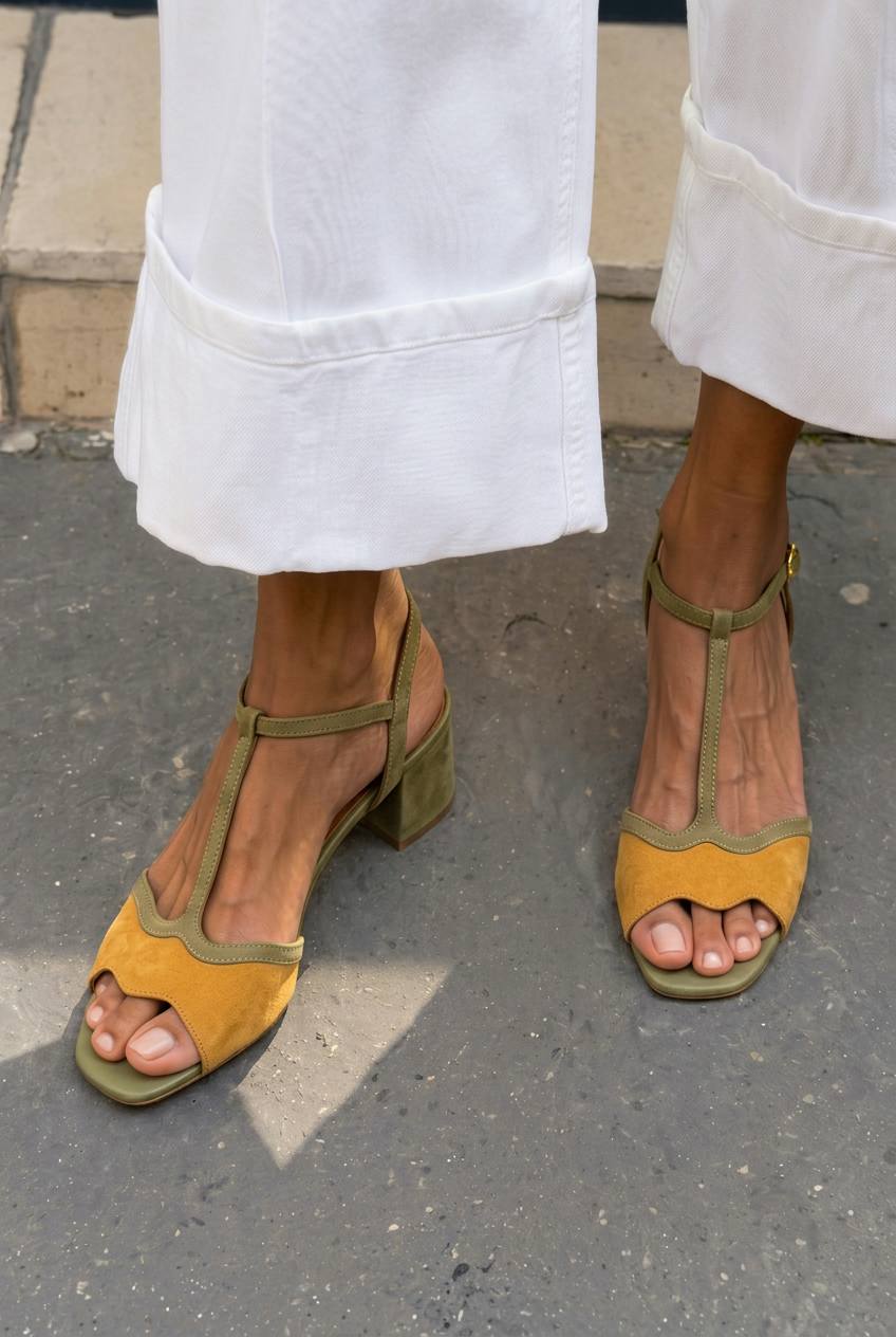 Scalloped T-Strap Peep Toe Block Heel Sandals [Pre Order]