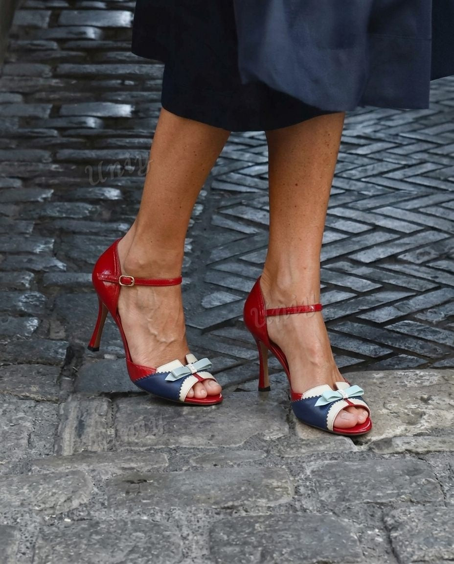 Bow Accent Scalloped Peep Toe Ankle Strap Stiletto Sandals [Pre Order]
