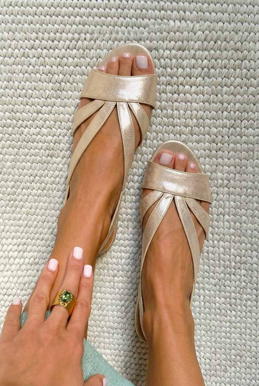 Metallic Strappy Open Toe Flat Slingback Sandals [Pre Order]