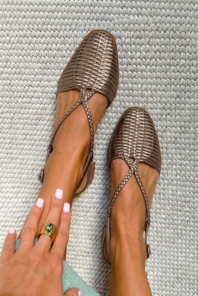 Woven Crisscross Round Toe Flat Slingback Sandals [Pre Order]