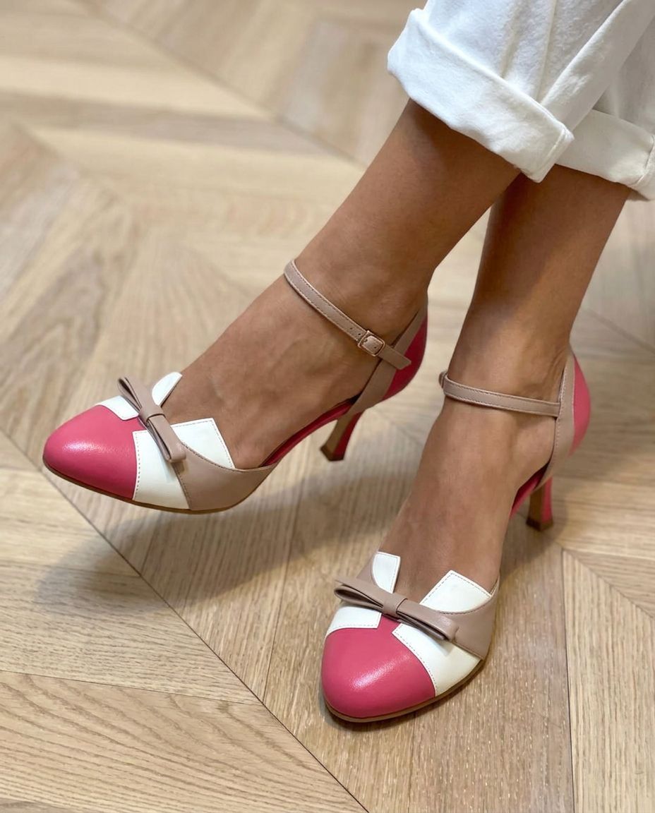Bow Accent Pointed ToeAnkle Strap Kitten Heel Pumps [Pre Order]