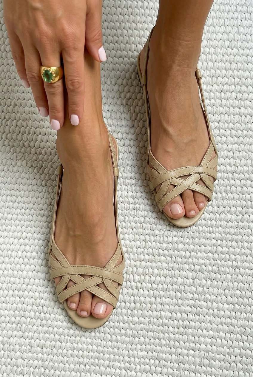 Strappy Crisscross Peep Toe Slingback Flat Sandals [Pre Order]