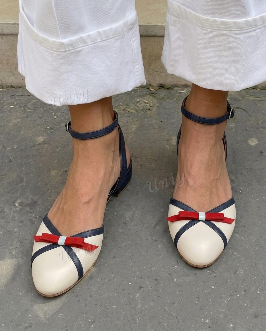 Bowknot Crisscross Round Toe Ankle Strap Flat Sandals [Pre Order]