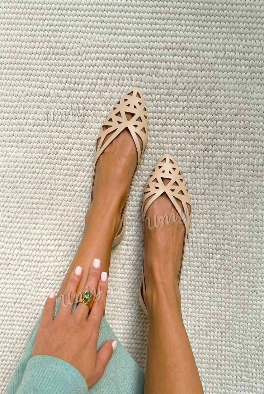 Laser Cut Pointed Toe Slingback Flat Shoes [Pre Order]