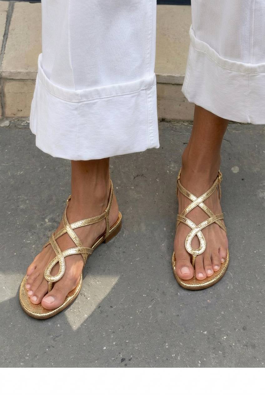 Metallic Crisscross Thong Slingback Casual Sandals [Pre Order]