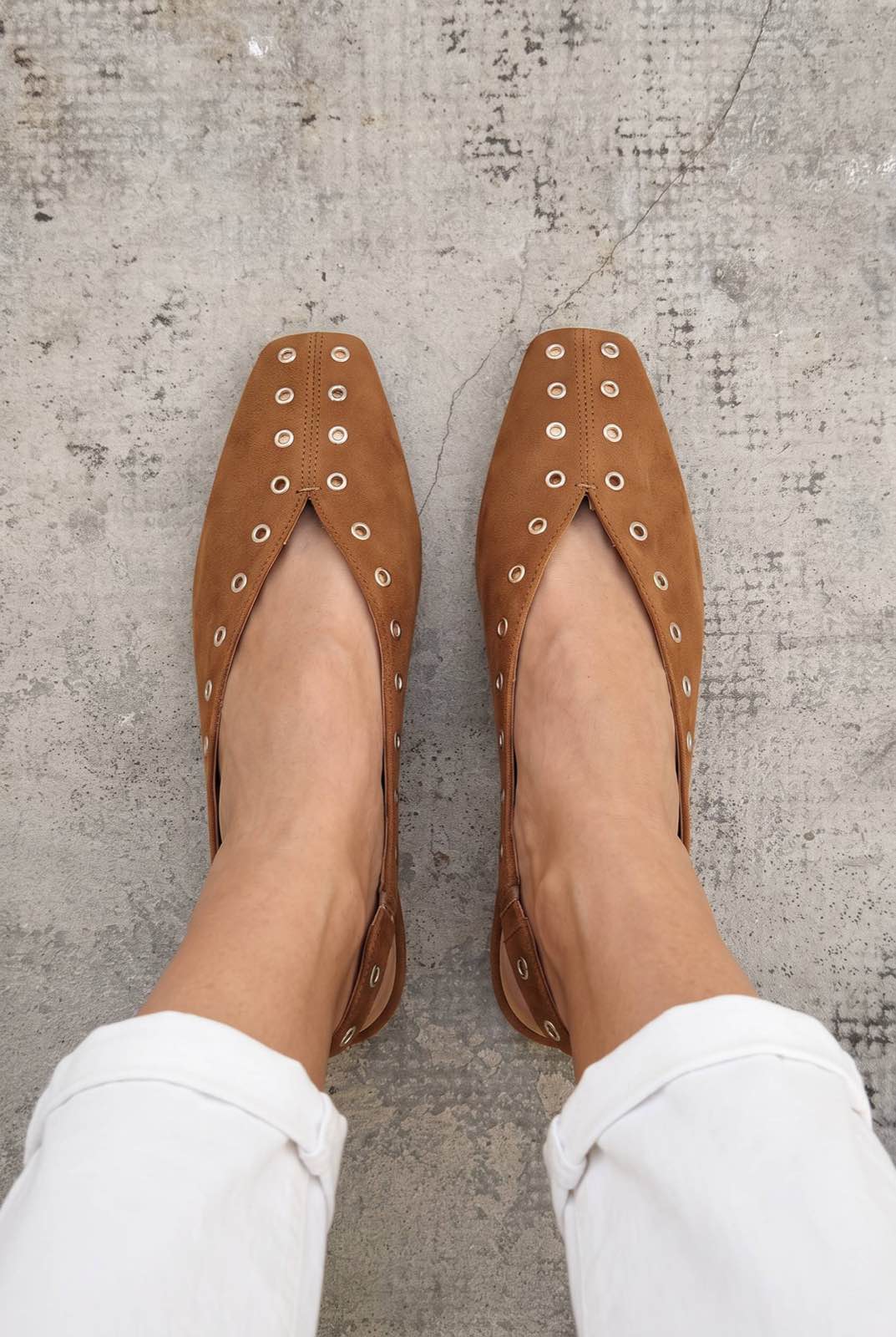 Grommet Trim Square Toe Slingback Casual Flats [Pre Order]