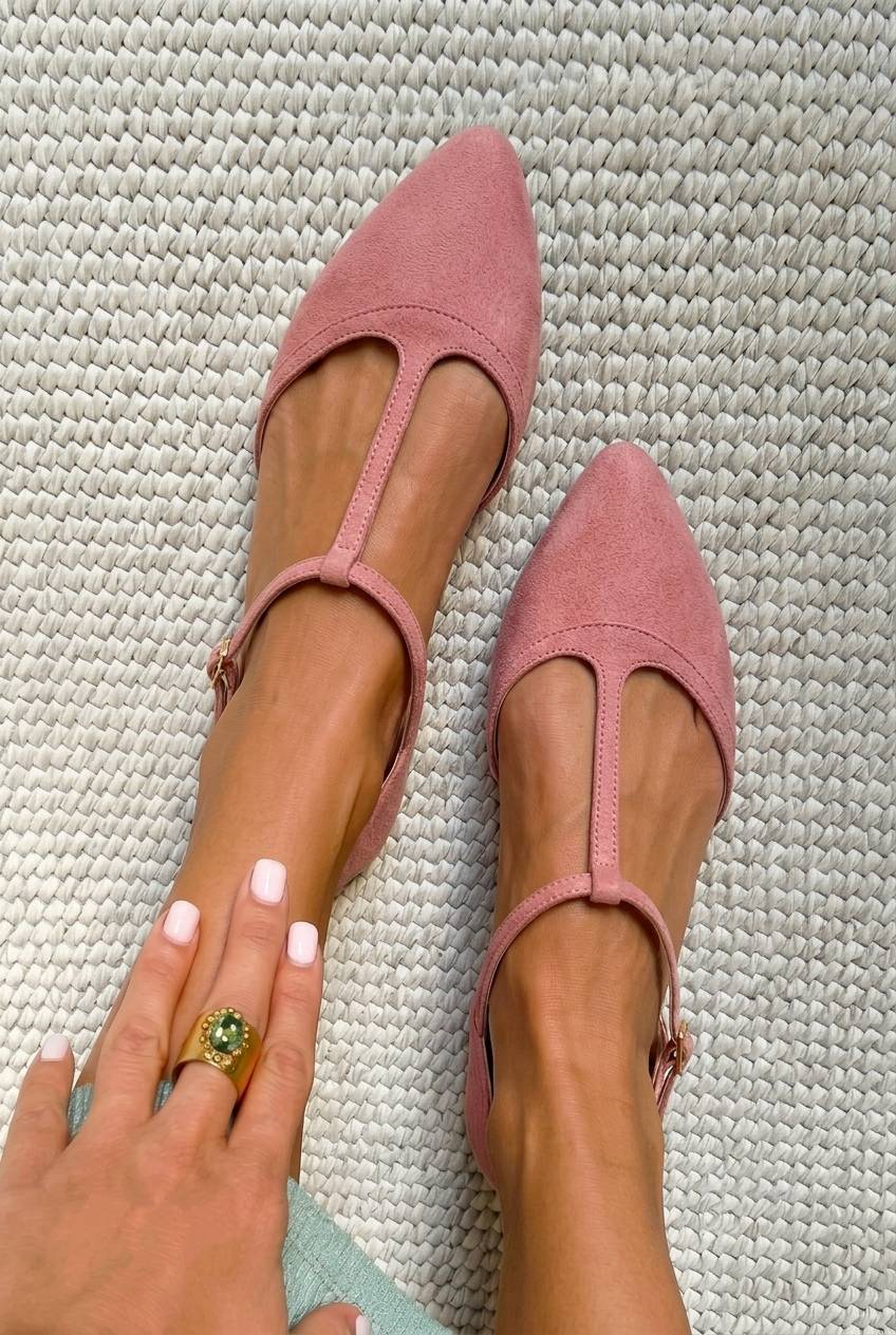 Suede Pointed Toe T-Strap Flat Casual Shoes [Pre Order]
