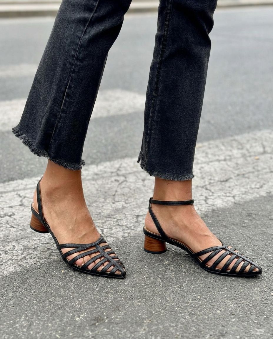 Caged Pointed Toe Slingback Low Block Heel Sandals [Pre Order]
