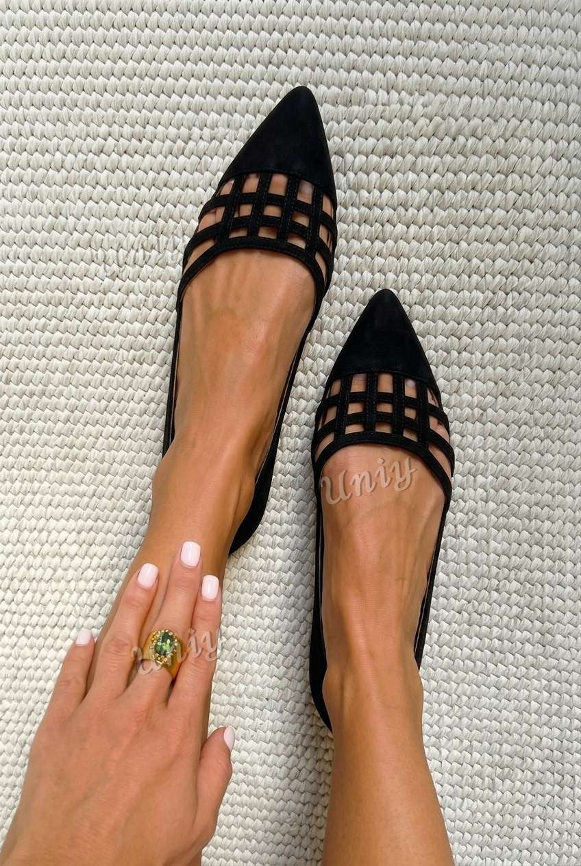 Lattice Caged Pointed Toe Flat Casual Shoes [Pre Order]