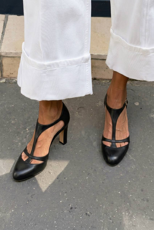T-Strap Round Toe Block Heel Pumps [Pre Order]