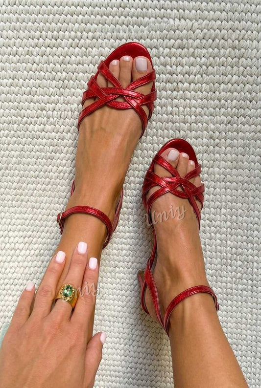 Braided Crisscross Open Toe Ankle Strap Sandals [Pre Order]