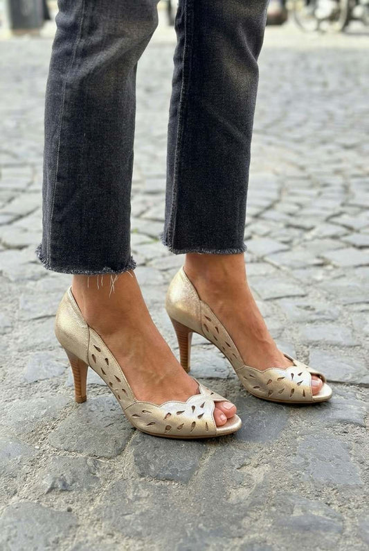Scalloped Laser Cut Peep Toe Mid Heels [Pre Order]