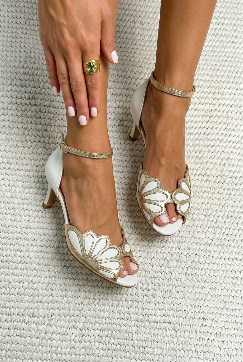 Scalloped Cutout Peep Toe Ankle Strap Kitten Heels [Pre Order]