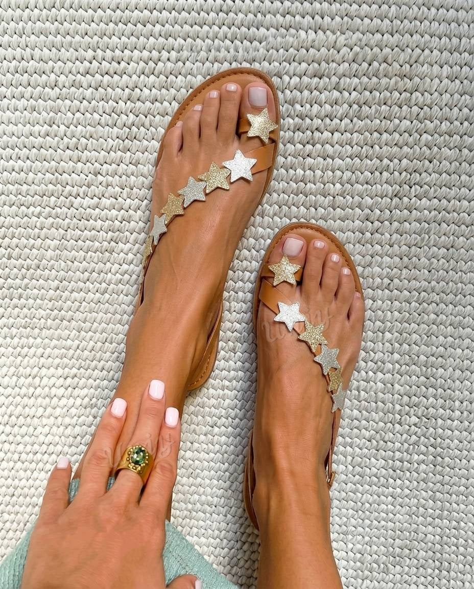 Star Embellished Toe Ring Slingback FlatSandals [Pre Order]