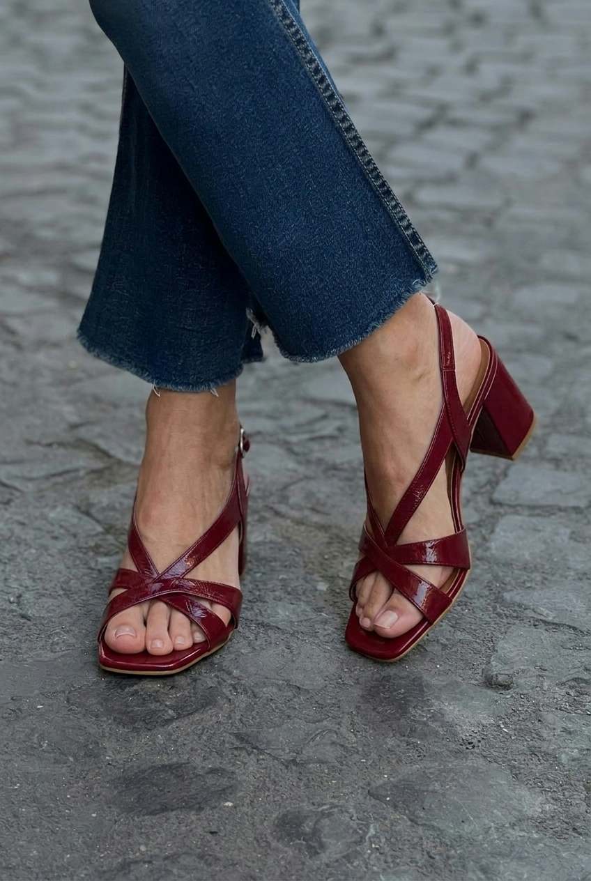 Patent Crisscross Square Toe Slingback Block Sandals [Pre Order]