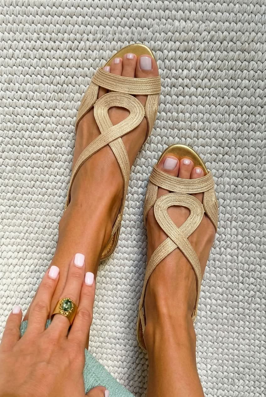 Woven Loop Peep Toe Flat Slingback Sandals [Pre Order]