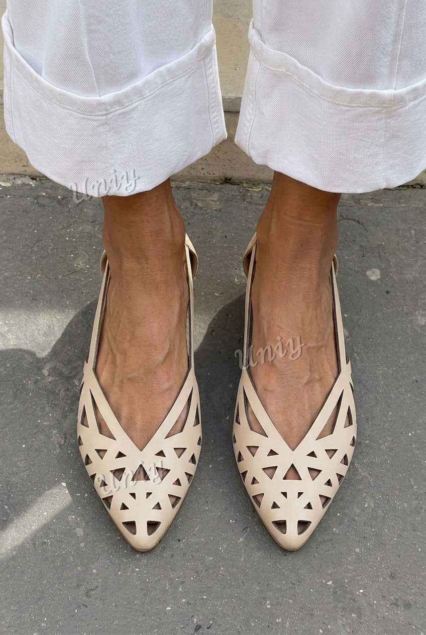 Laser Cut Pointed Toe Slingback Casual Flats [Pre Order]