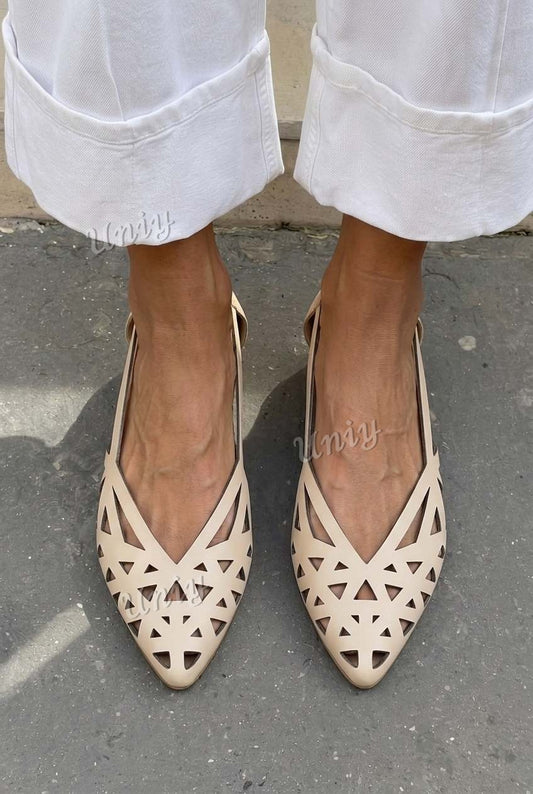 Laser Cut Pointed Toe Slingback Casual Flats [Pre Order]