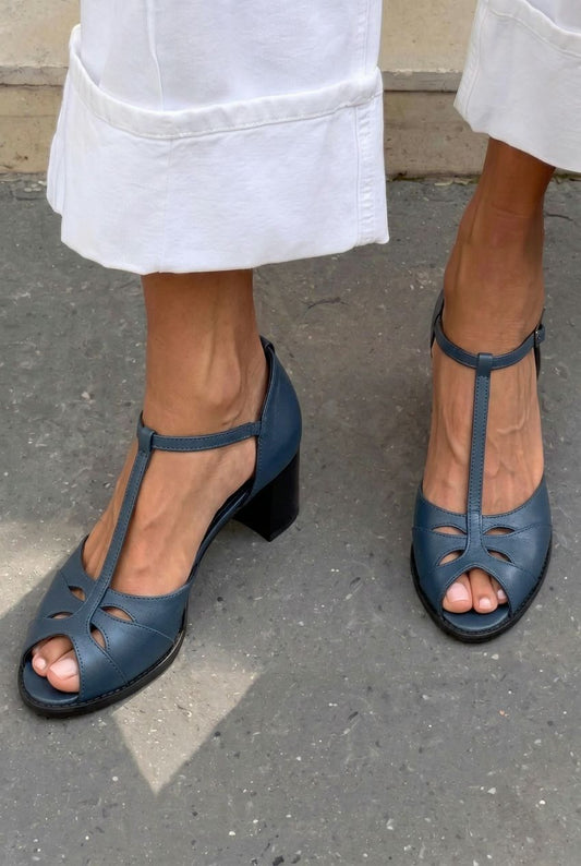 Vintage Cutout Peep Toe T-Strap Block Heels [Pre Order]