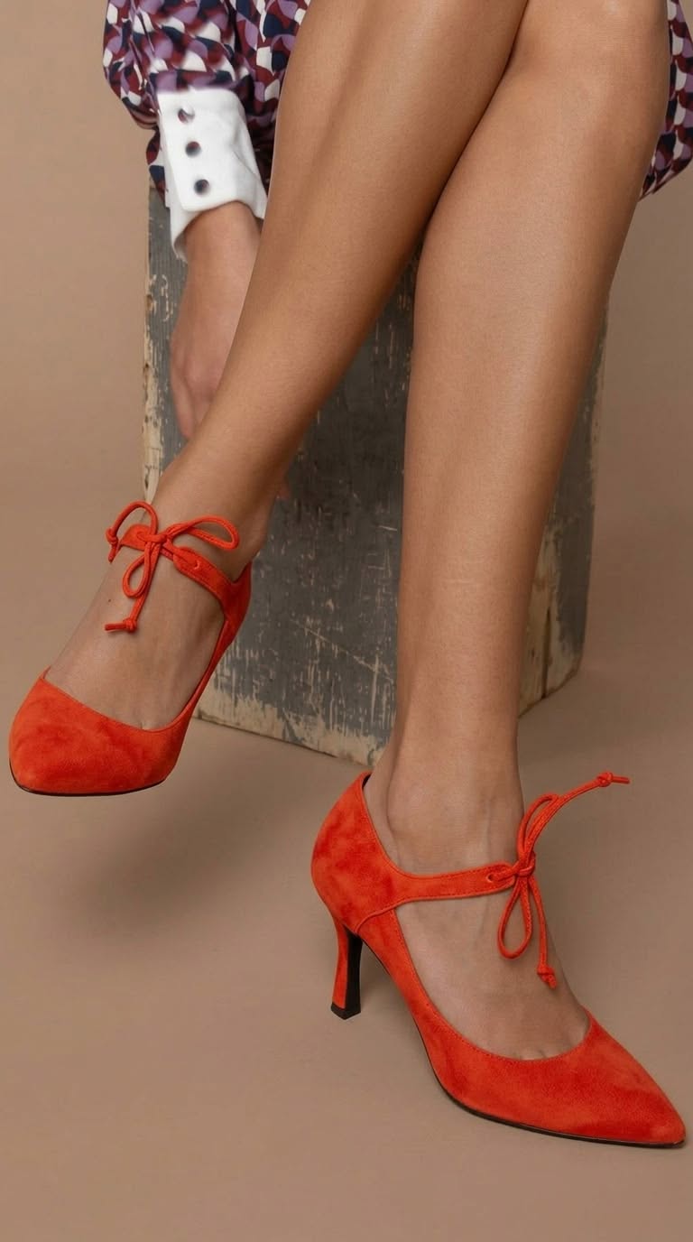 Zapatos de vestir de ante con tiras de lazo y punta puntiaguda y tacón medio