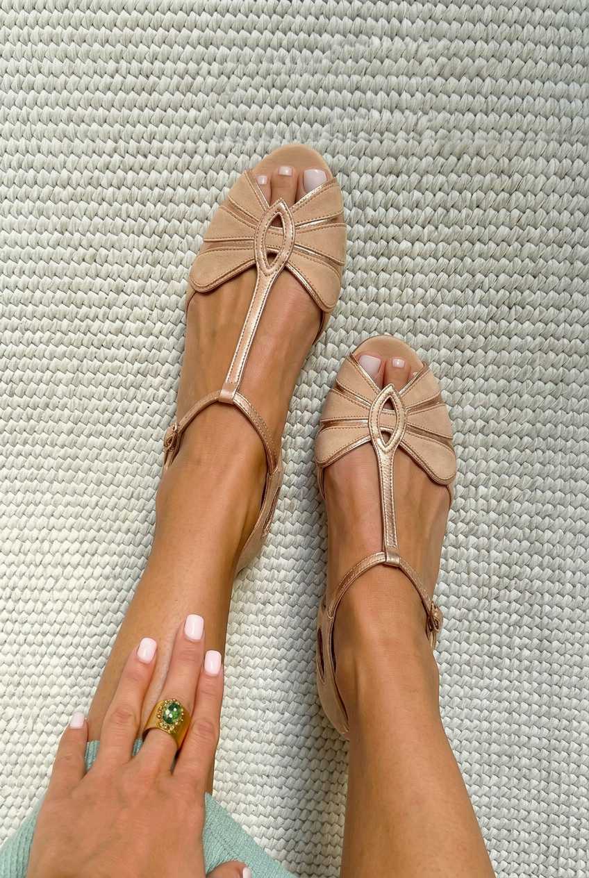 Retro Petal Peep Toe Wedge T-Strap Sandals [Pre Order]