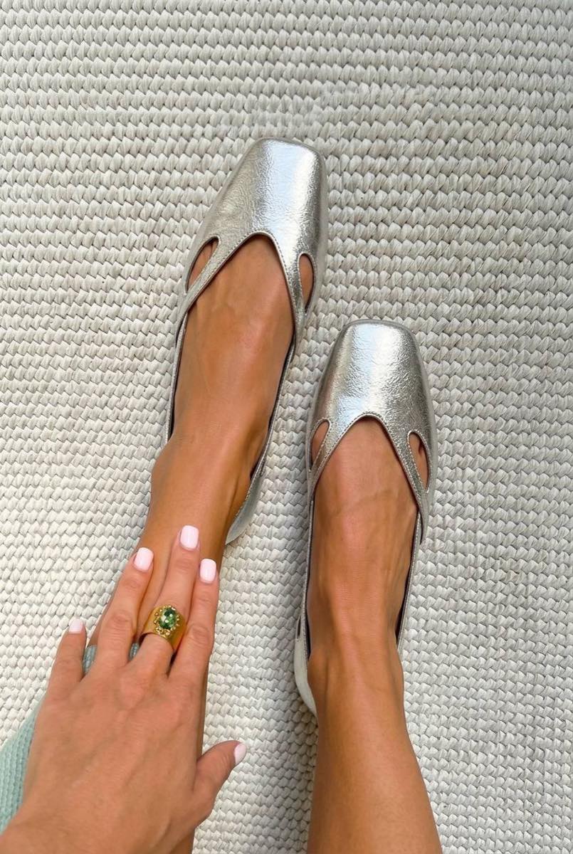 Cutout Square Toe Slip On Flat Ballet FlatsCOLOR: Silver [Pre Order]
