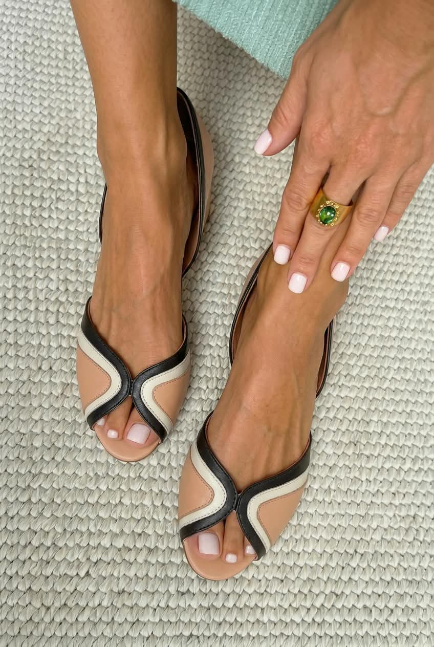 Retro Curved Peep Toe Flat Casual Sandals [Pre Order]