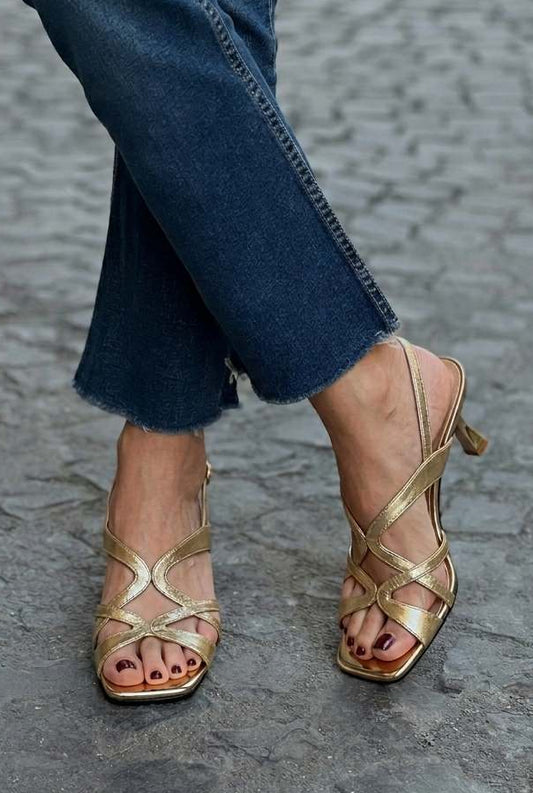 Strappy Crisscross Square Toe Slingback Kitten Sandals [Pre Order]