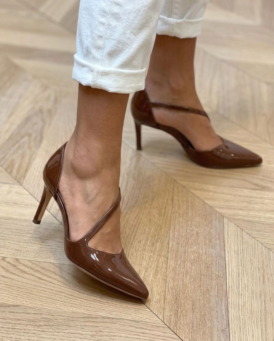 Patent Diagonal Strap Pointed ToeStiletto Pumps [Pre Order]