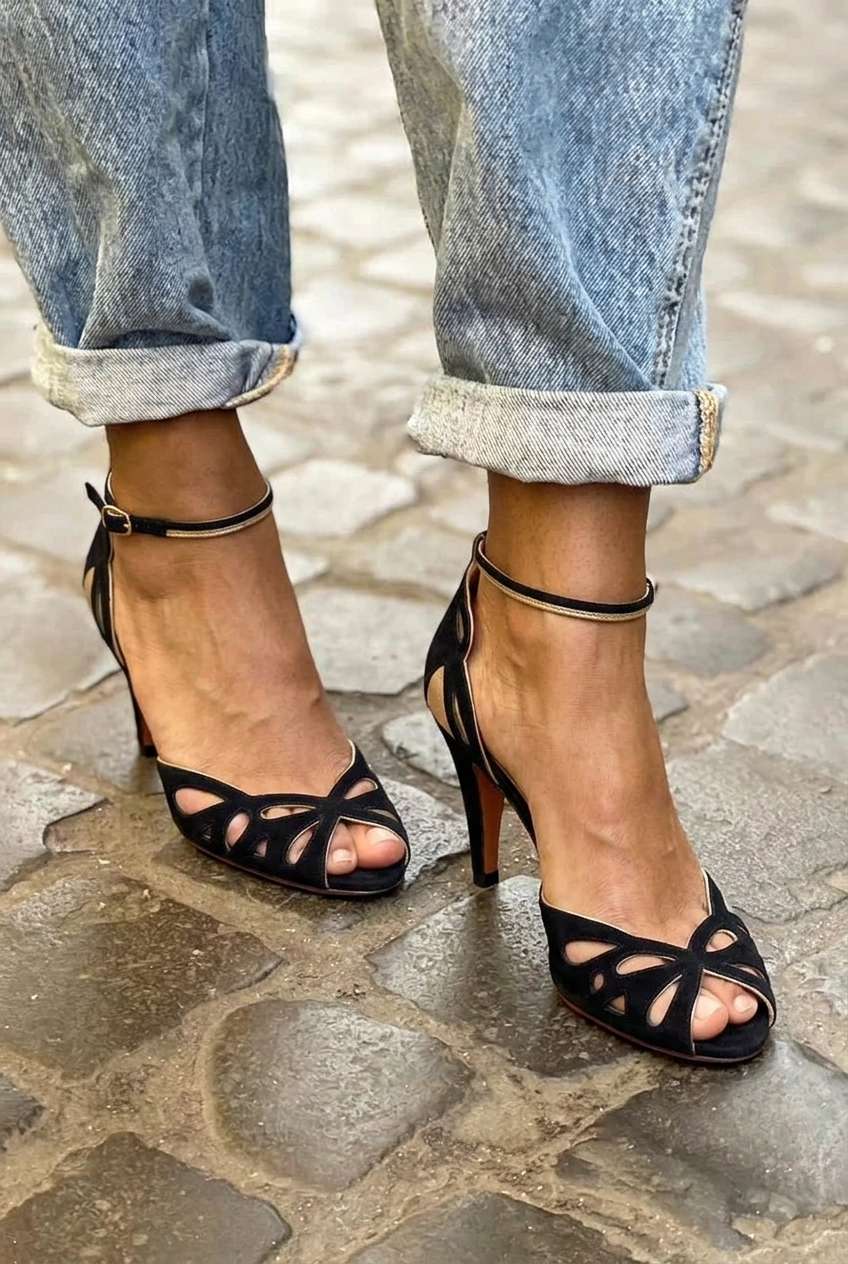 Cutout Peep Toe Ankle Strap Stiletto Heels [Pre Order]