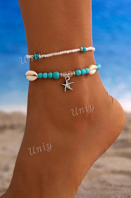 Boho meerlaagse kralen schelp zeester decor strand enkelbandje
