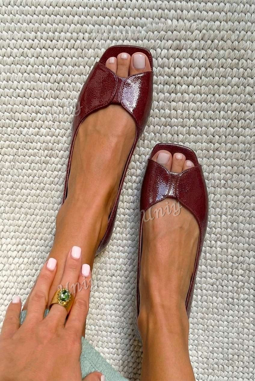 Patent Leather Peep Toe Flat Casual Mules [Pre Order]