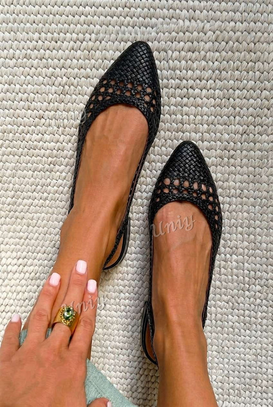Woven Pointed Toe Slingback Casual Flats [Pre Order]