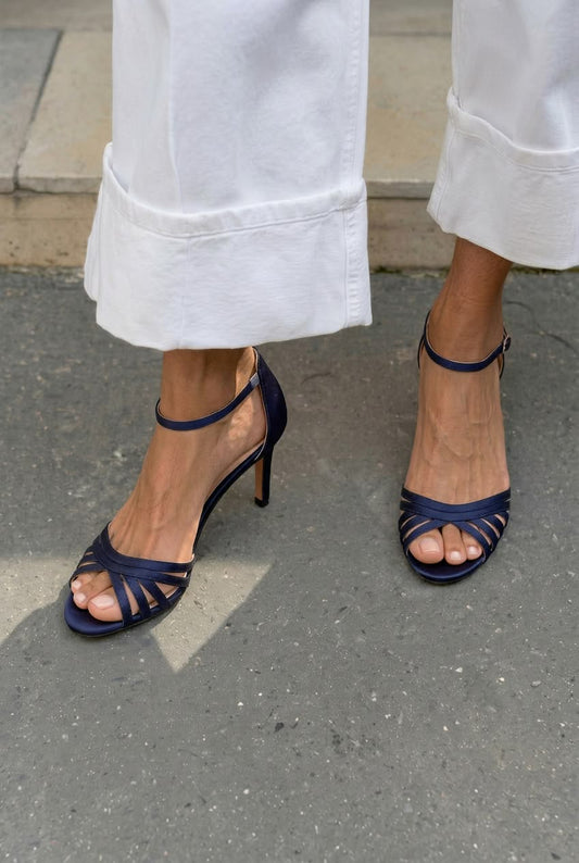 Satin Crisscross Open Toe Stiletto Evening Sandals [Pre Order]