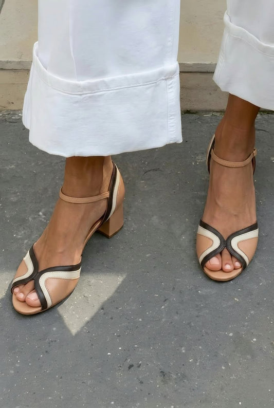 Scalloped Open Toe Ankle Strap Block Heel Sandals [Pre Order]