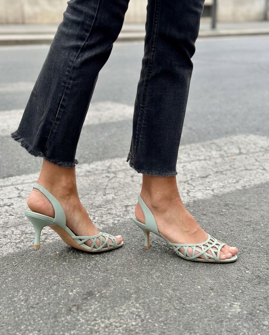 Woven Cutout Peep Toe Slingback Kitten Heel Sandals [Pre Order]
