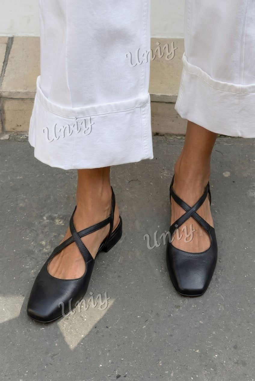 Modern Crisscross Square Toe Low Block Pumps [Pre Order]