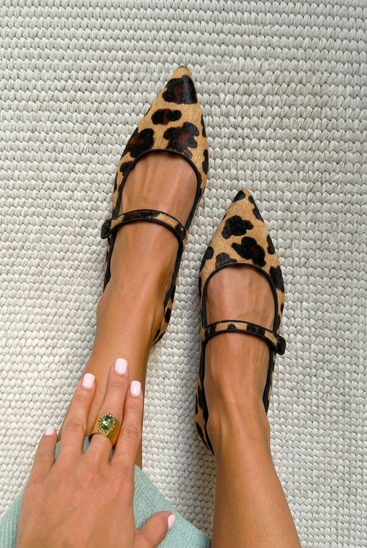 Animal Print Pointed Toe Mary Jane Flat Shoes [Pre Order]