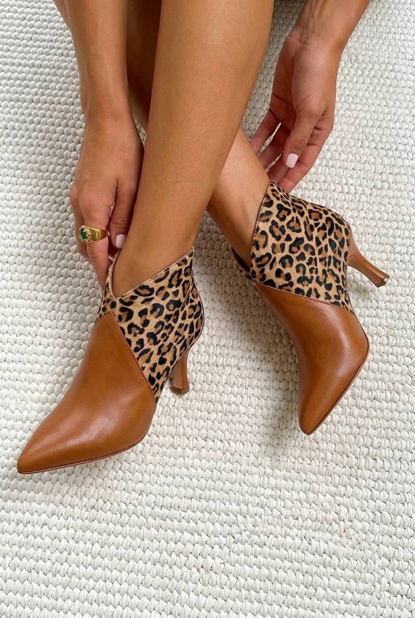 Paneled V-Cut Pointed Toe Kitten Heel Booties [Pre Order]
